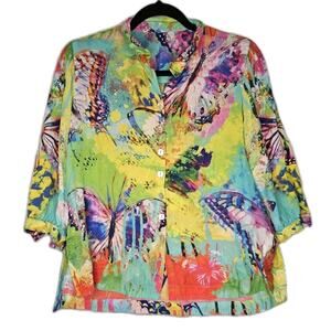 John Mark Women's Multicolor Butterfly Print Tunic Top 3/4 Sleeve
